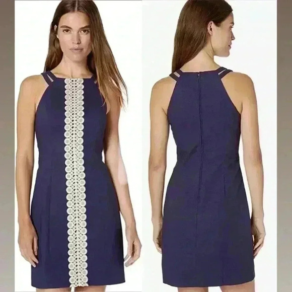 Lilly Pulitzer Pearl Stretch Sleeveless Shift Mini Dress Navy Gold Size 6 - Picture 1 of 11